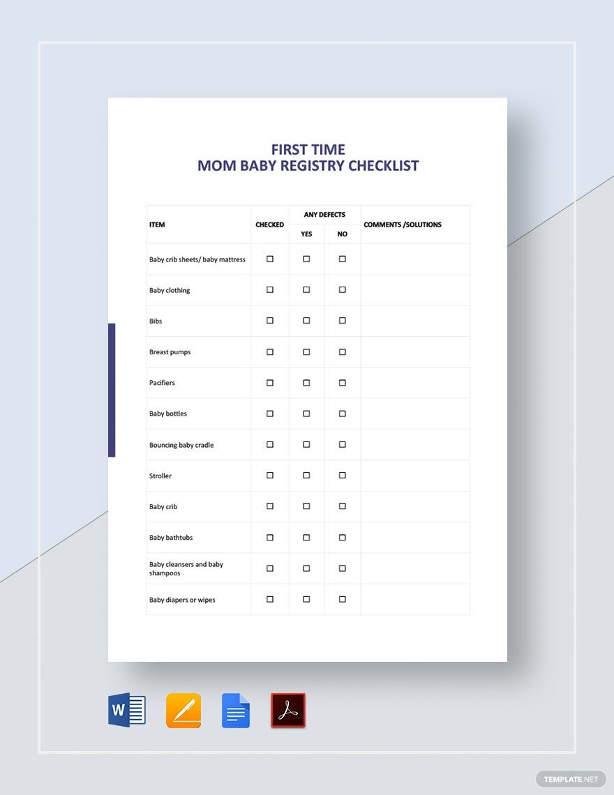First Time Mom Baby Registry Checklist Template