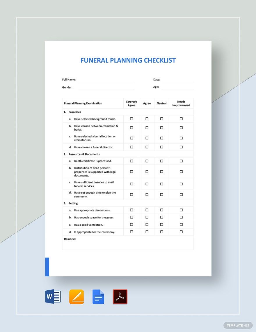Free Funeral Planning Checklist Template