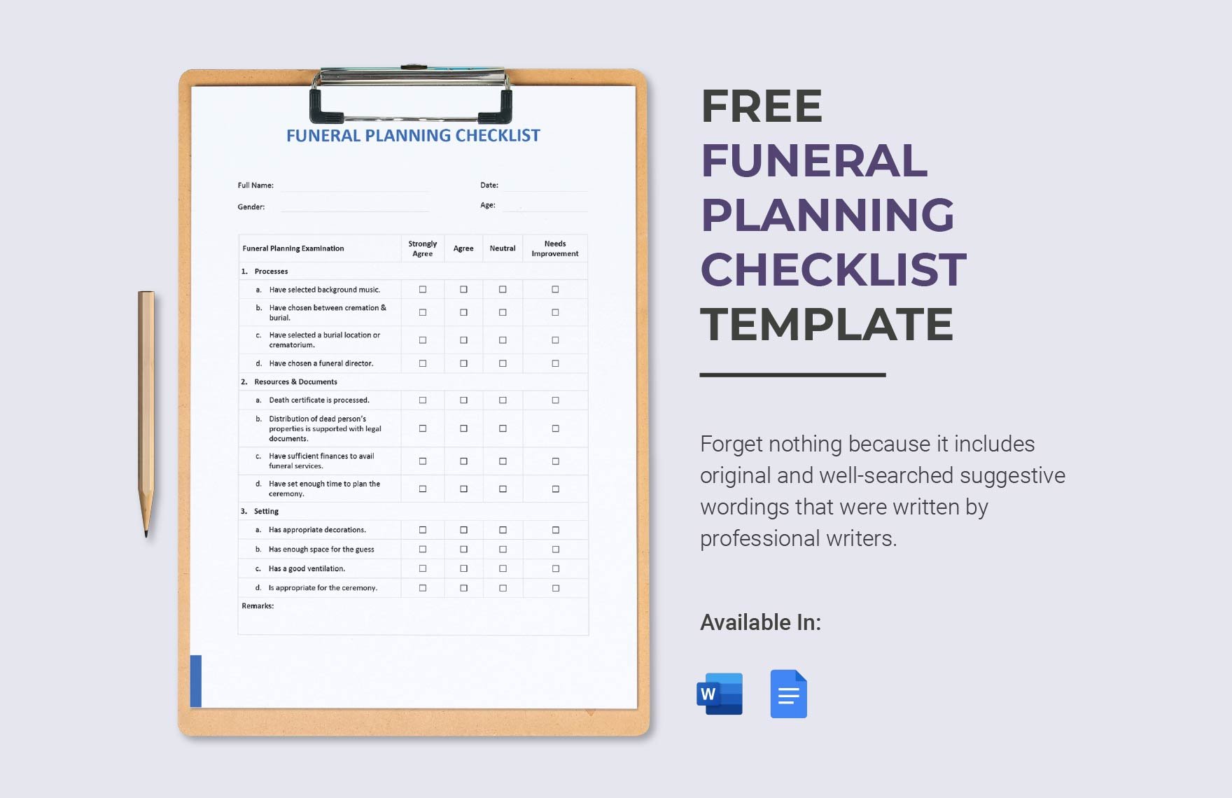 Funeral Planning Checklist Template