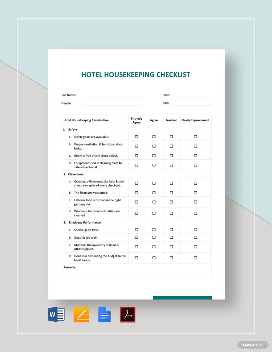 FREE Hotel Checklist PDF Template Download Template