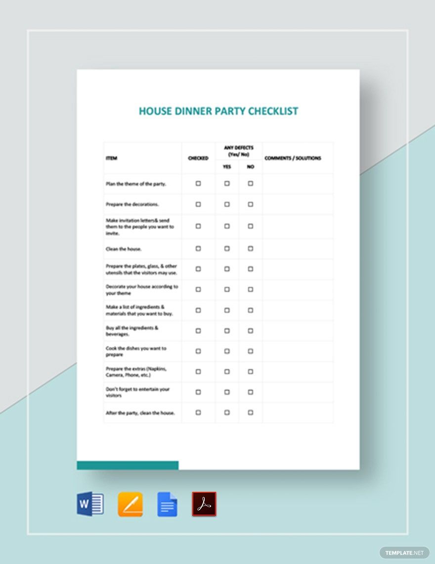 House Dinner Party Checklist Template