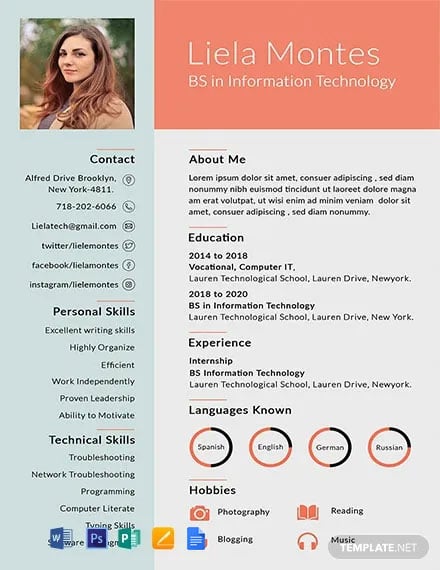 Graduate Resume Template - Google Docs, Word, Apple Pages, PSD, Publisher