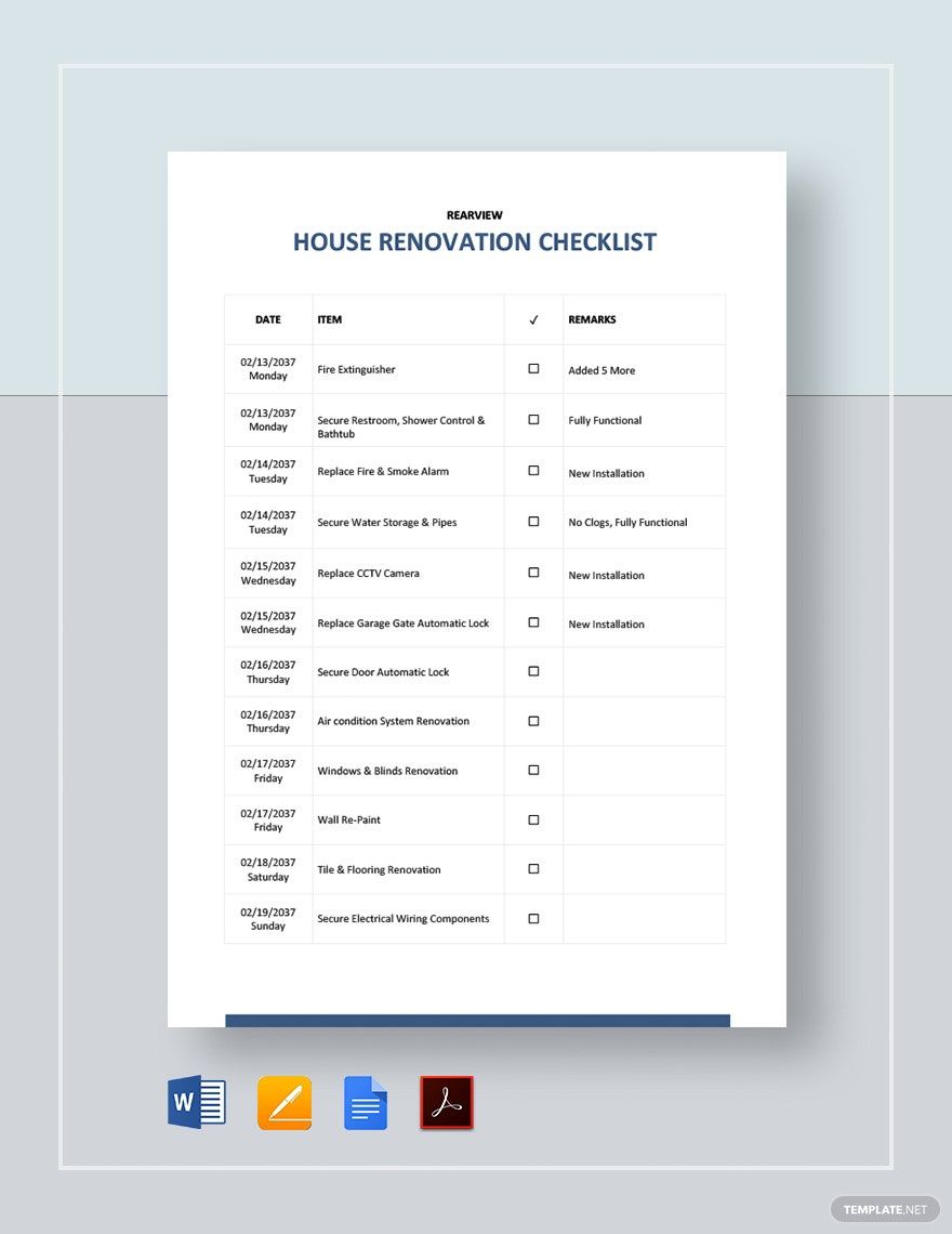 House Renovation Checklist Template