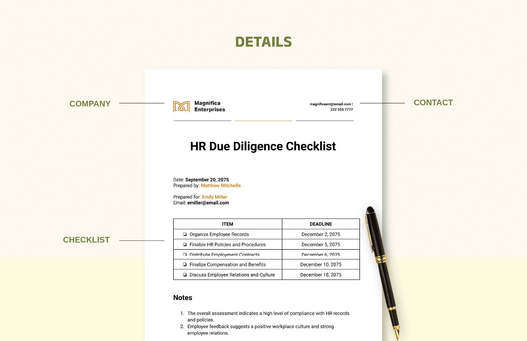 HR Due Diligence Checklist Template