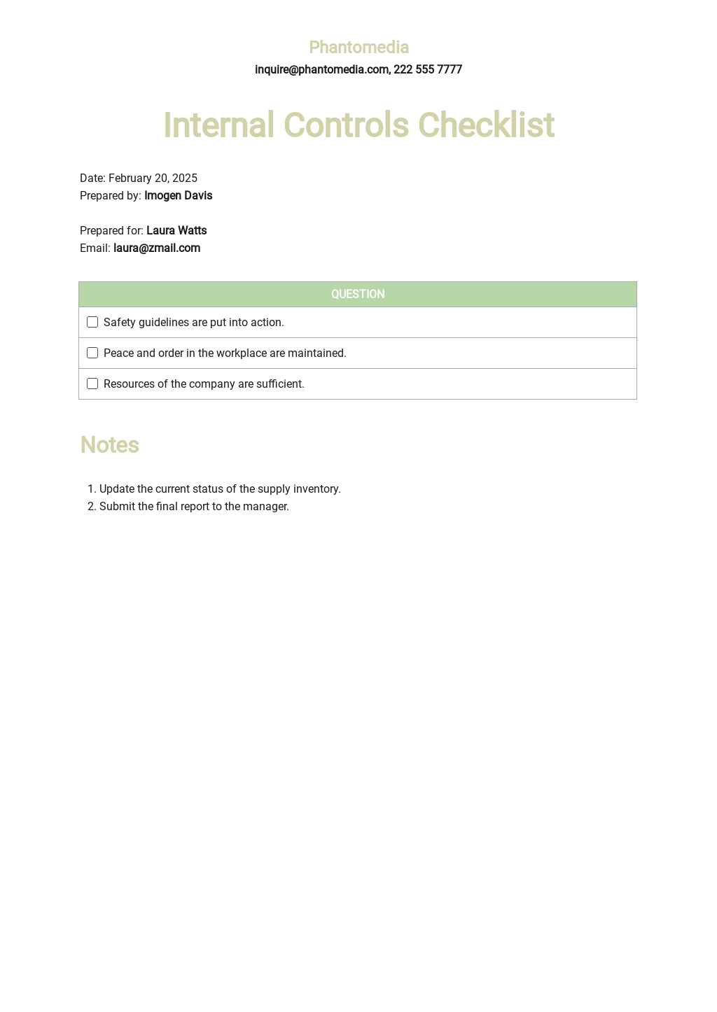 FREE Control Checklist Templates in PDF