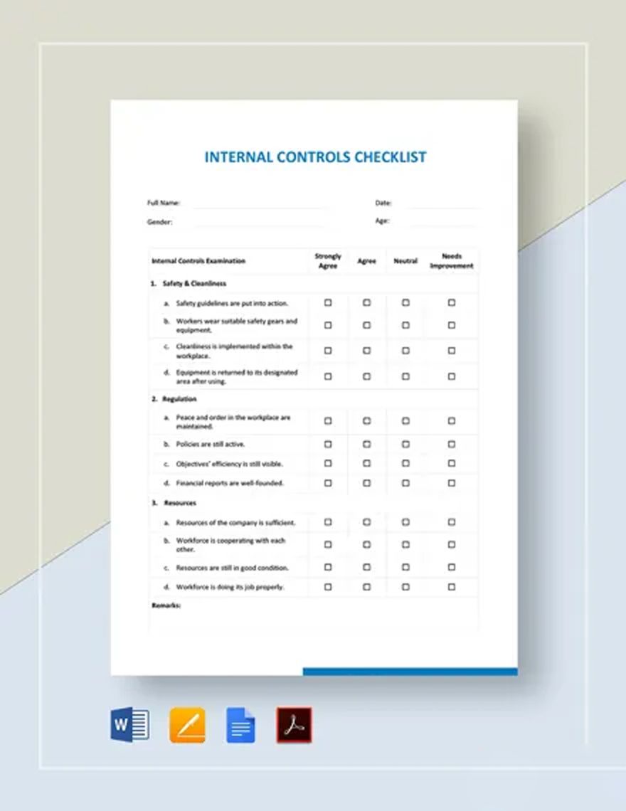 Internal Controls Checklist Template