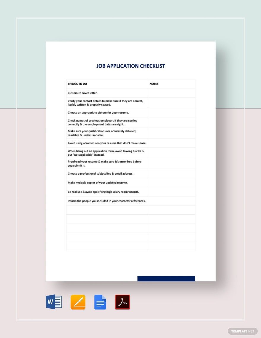 Free Job Application Checklist Template in Word, Google Docs, PDF, Apple Pages