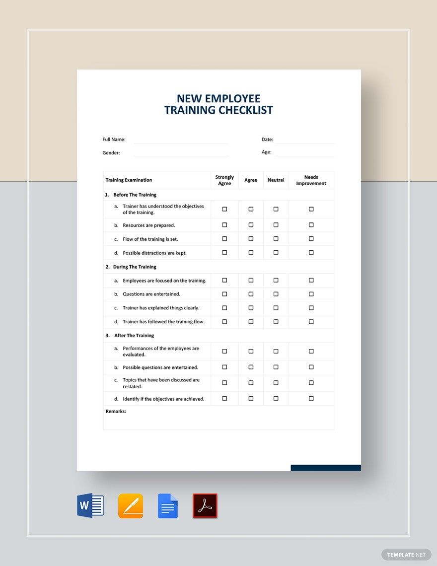 New Employee Training Checklist Template In Word Google Docs 