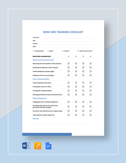 New Hire Checklist Printable Word