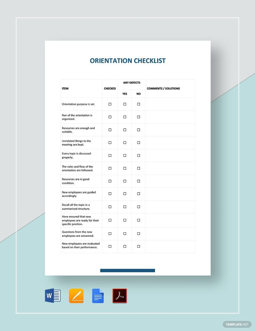 Orientation Checklist Template in Pages, Word, PDF, Google Docs - Download | Template.net