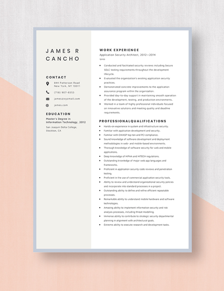 Application Security Architect Resume Template