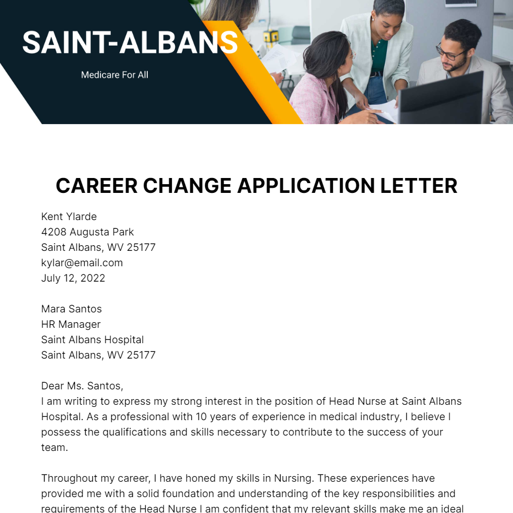Career Change Application Letter  Template