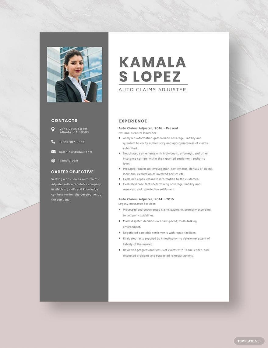 Auto Claims Adjuster Resume Template