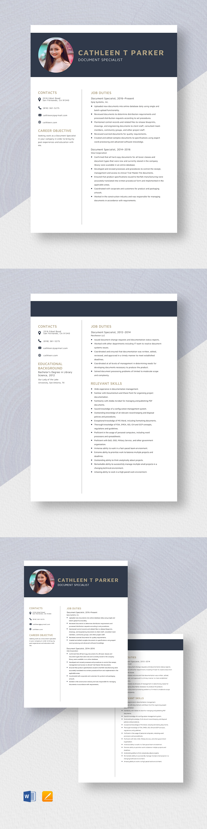 Document Specialist Resume Template - Word, Apple Pages, PSD, Publisher ...