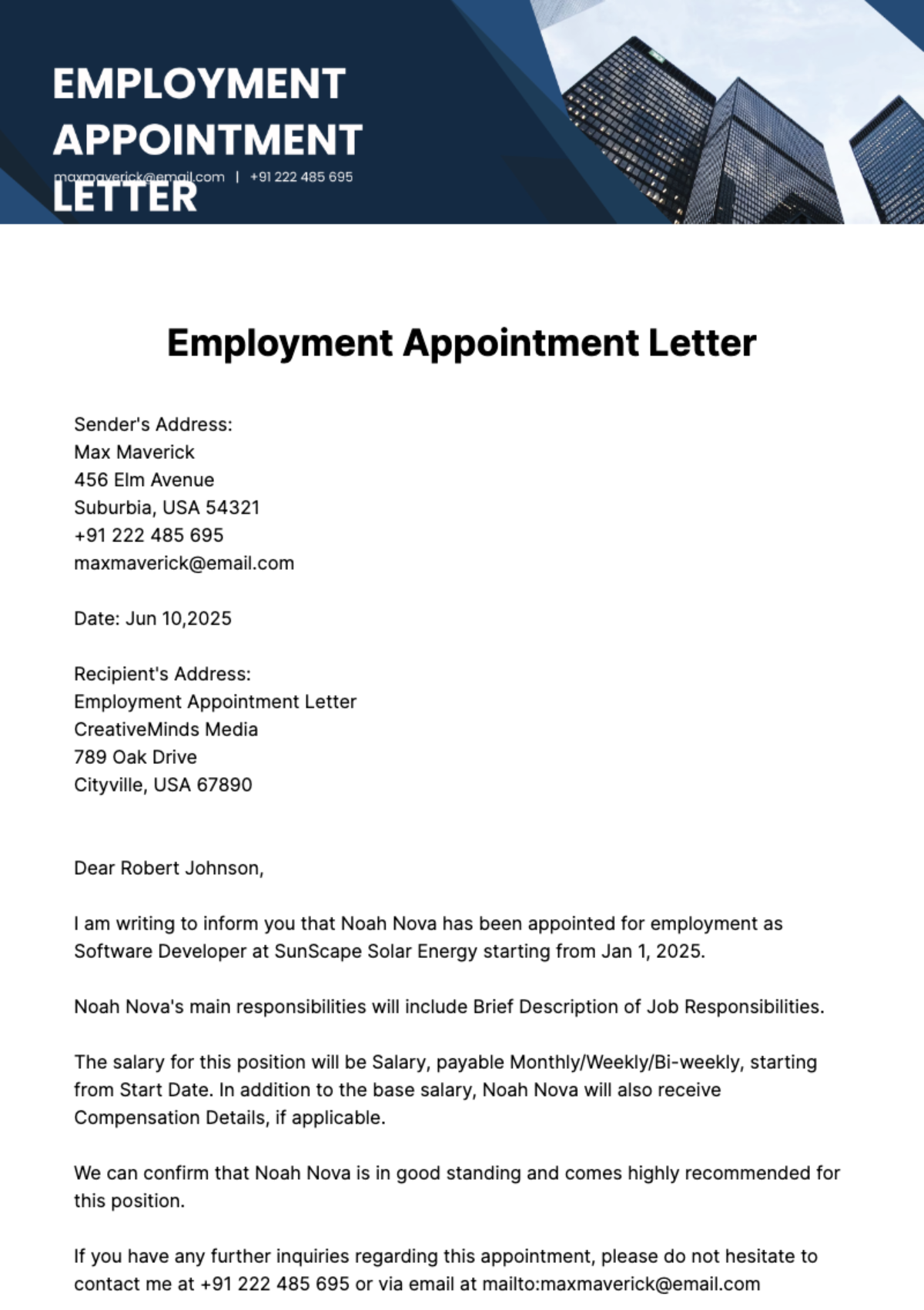 Employment Appointment Letter Template