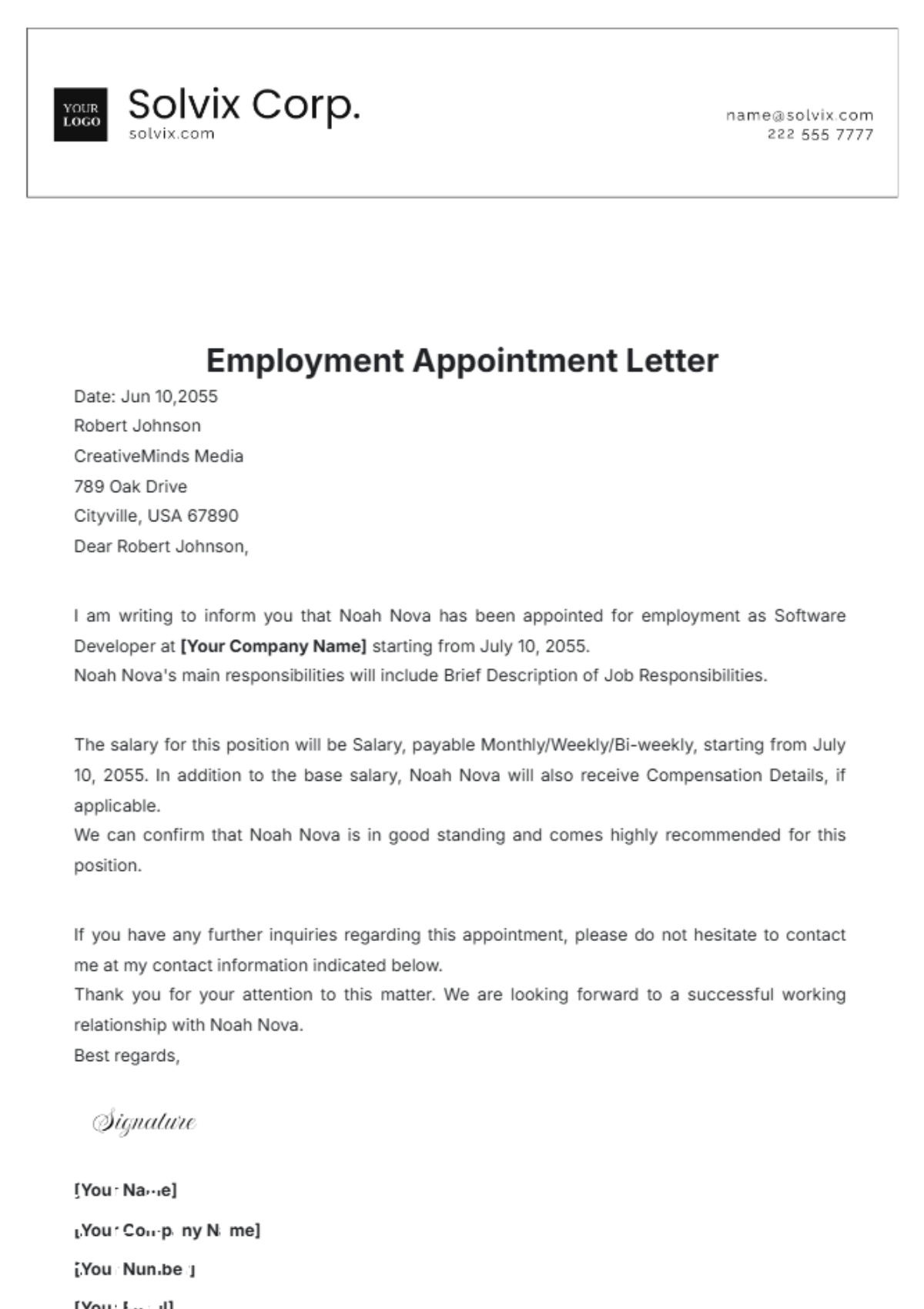 Employment Appointment Letter Template - Edit Online & Download