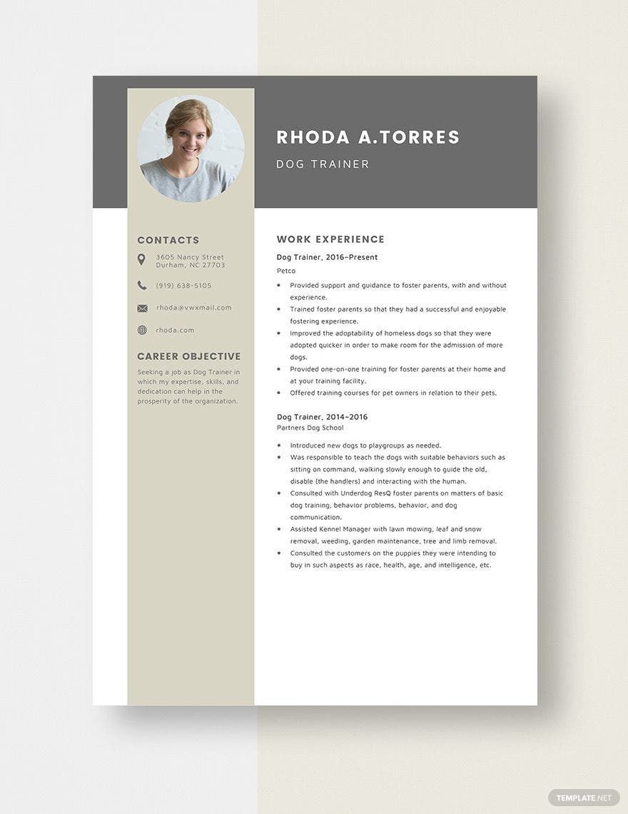 Dog Trainer Resume in Word, Apple Pages