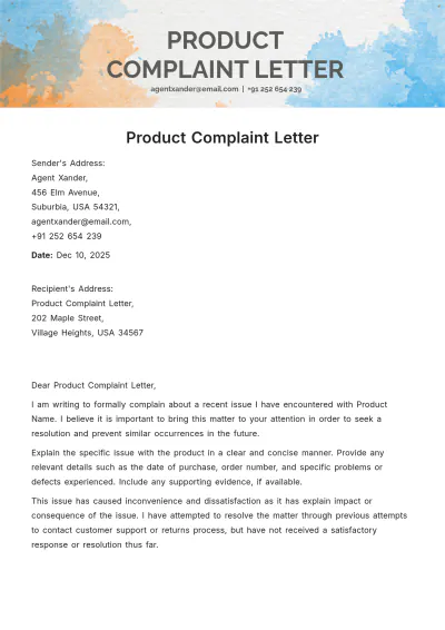 Free Product Complaint Letter Template to Edit Online