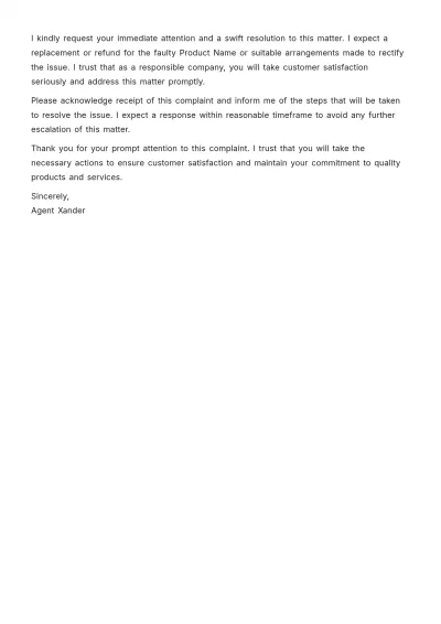 Free Product Complaint Letter Template to Edit Online