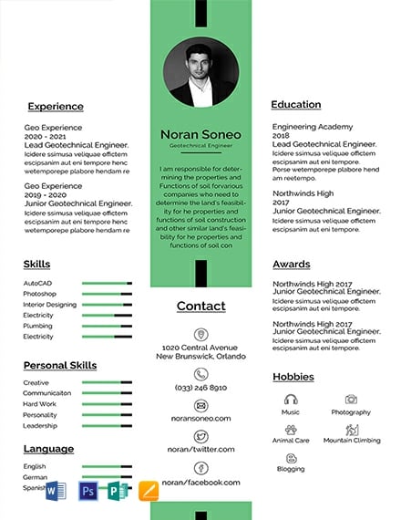 Geotechnical Engineer Resume Template - Word, Apple Pages, PSD, Publisher