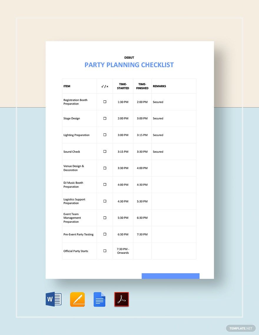 Party Planning Checklist Template