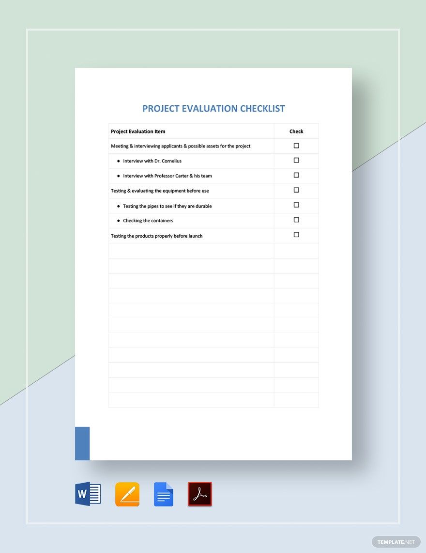 Project Evaluation Checklist Template
