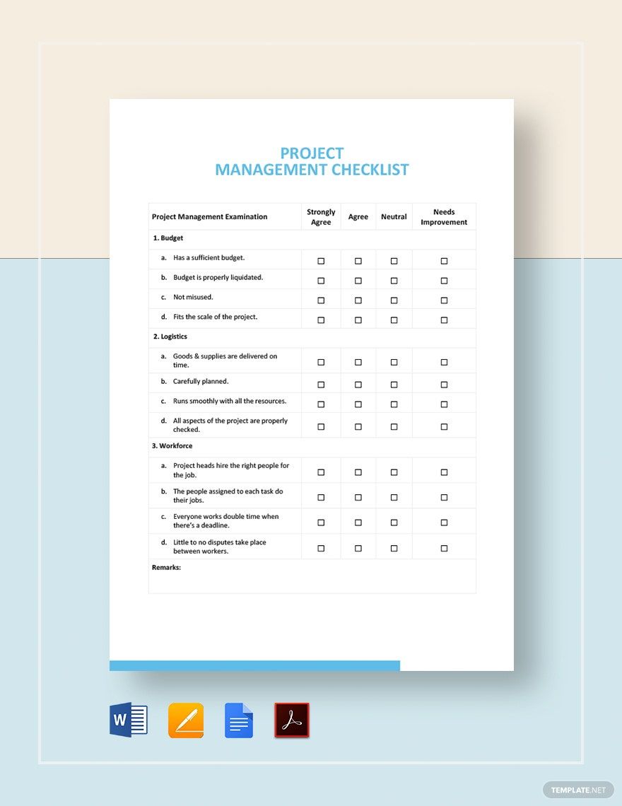 Project Management Checklist Template Google Docs Word Apple Pages PDF Template