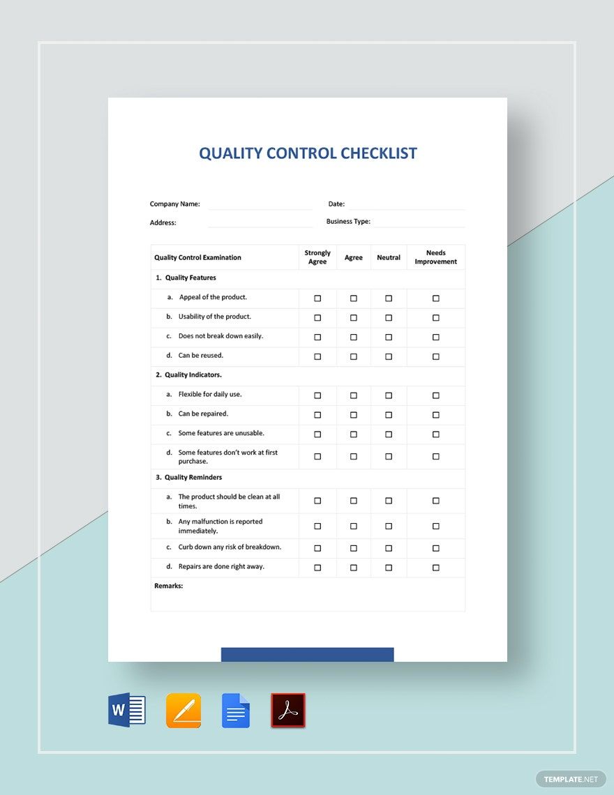 Quality Control Checklist Template