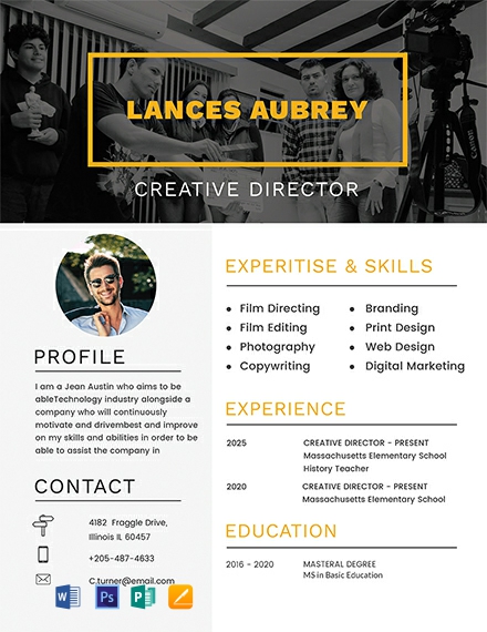 Director Resume Template - Word, Apple Pages, PSD, Publisher