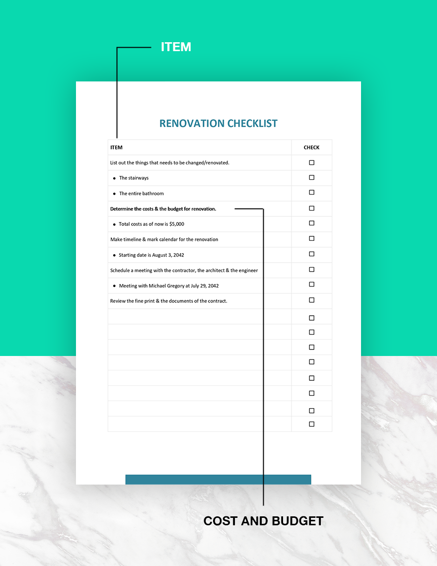 Renovation Checklist Template - Google Docs, Word, Apple Pages, PDF ...