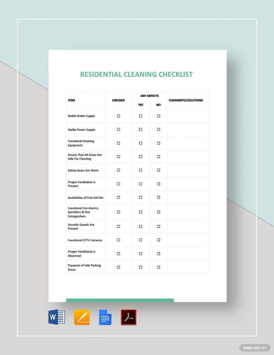Residential Cleaning Checklist Template