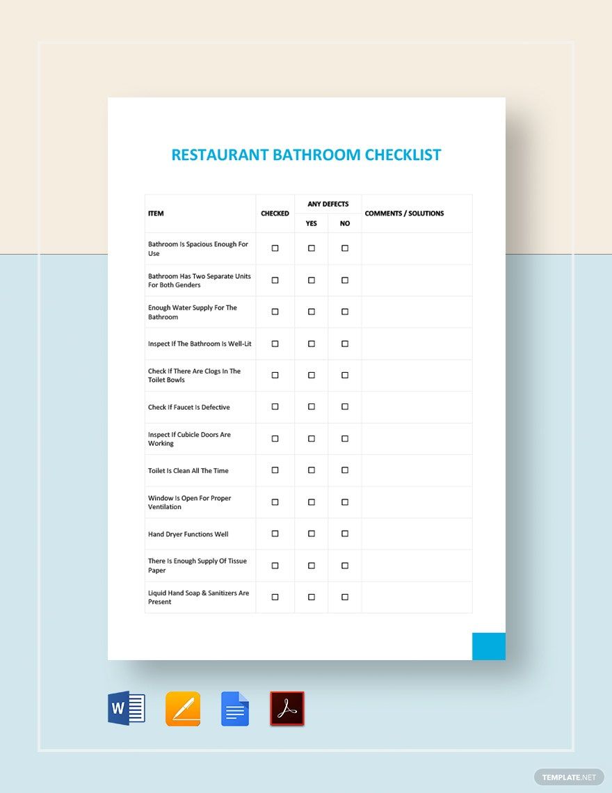 Restaurant Bathroom Checklist Template