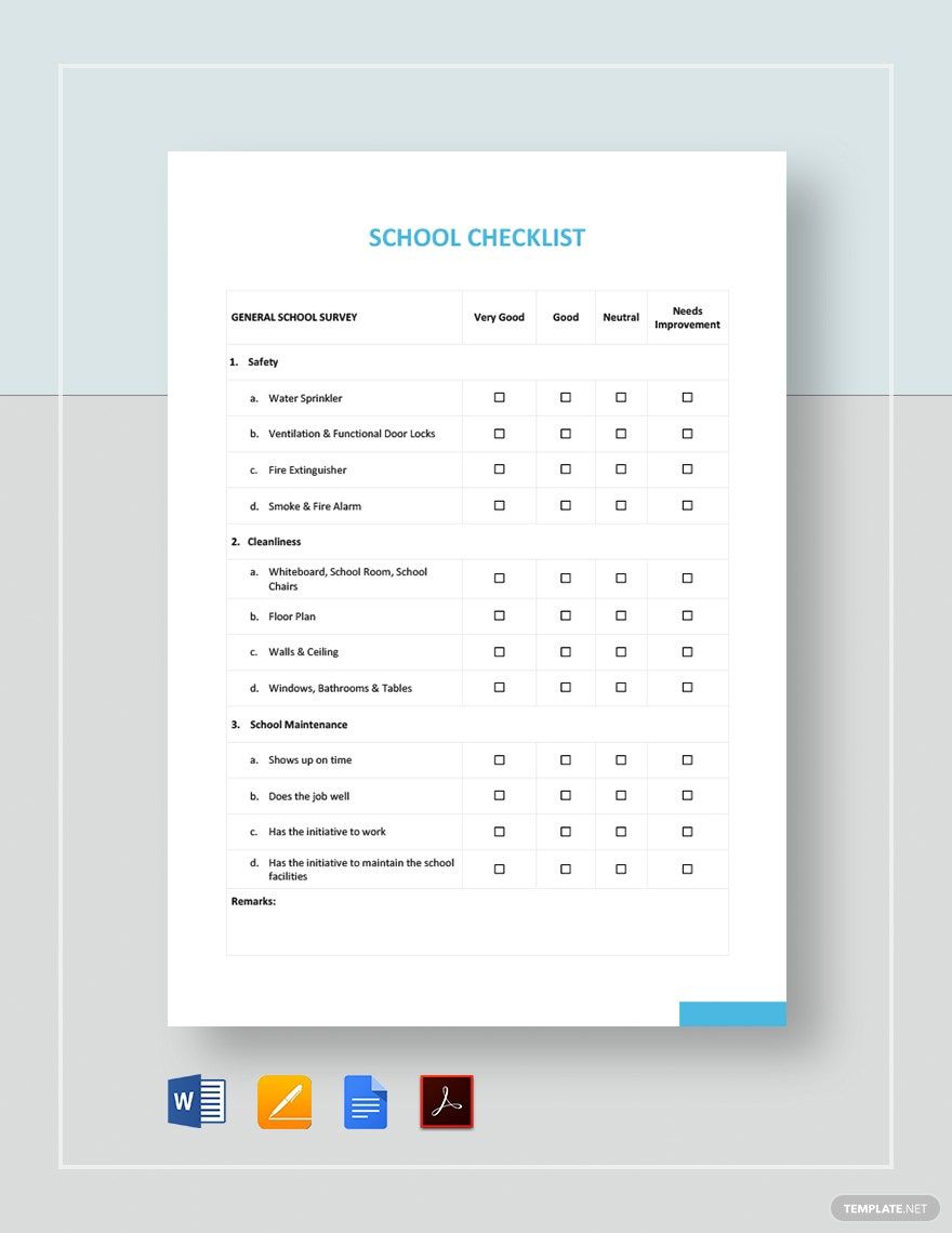 School Checklist Template
