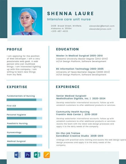 Nursing Student CV Template - Word, Apple Pages, PSD, Publisher