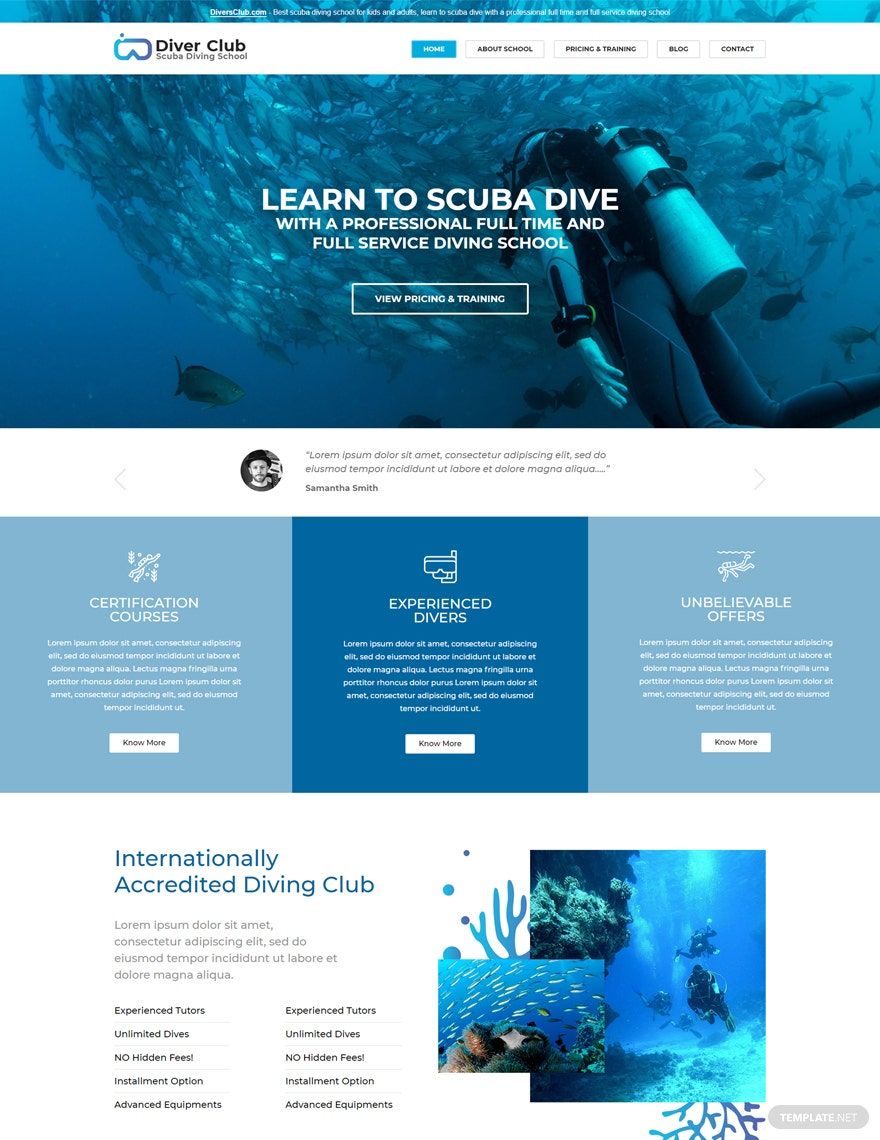 Scuba Diving School WordPress Theme/Template