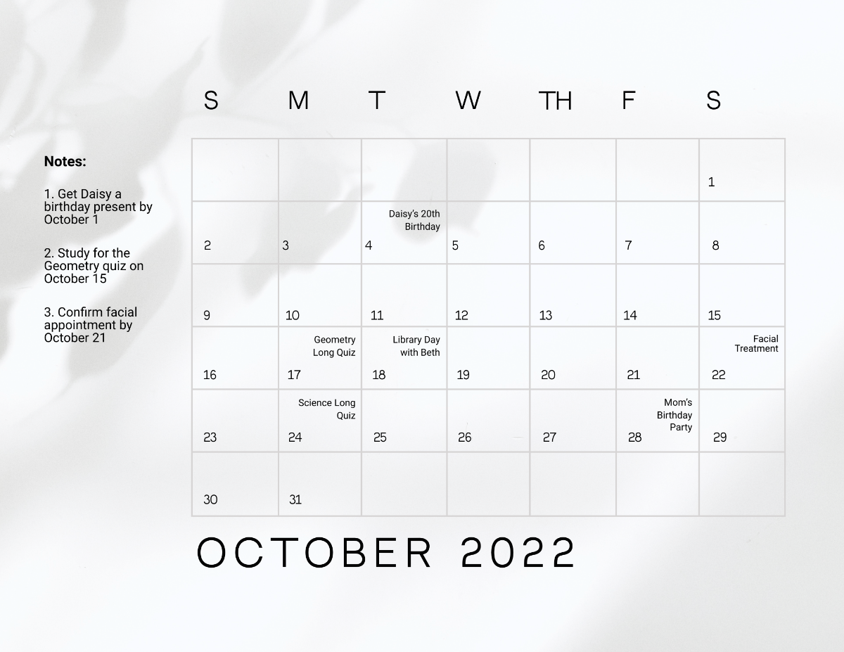 Free October 2022 Calendar Template