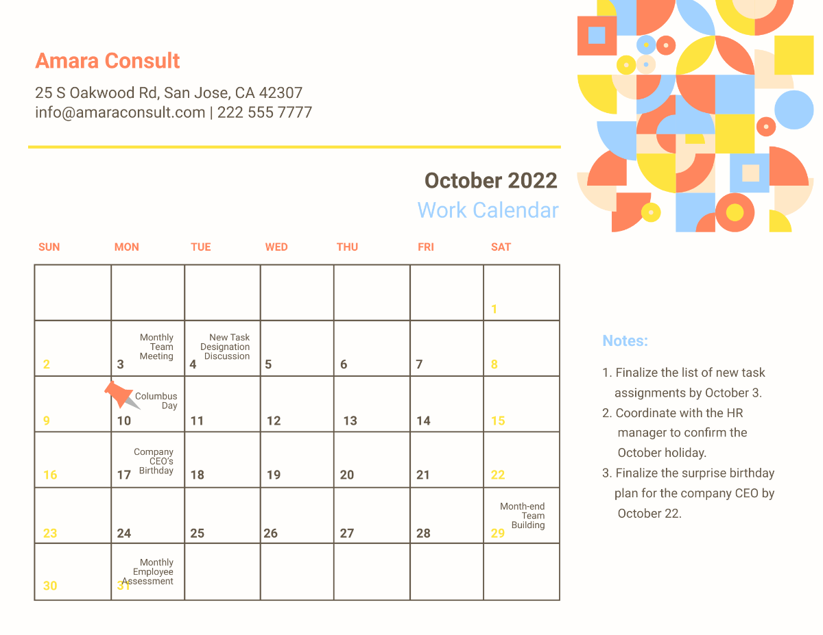 Free October 2022 Calendar With Holidays Template