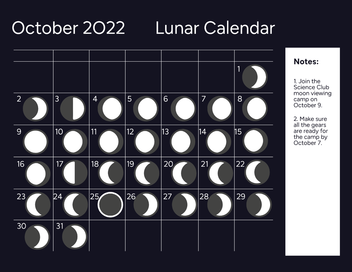 Lunar Calendar October 2022 Template