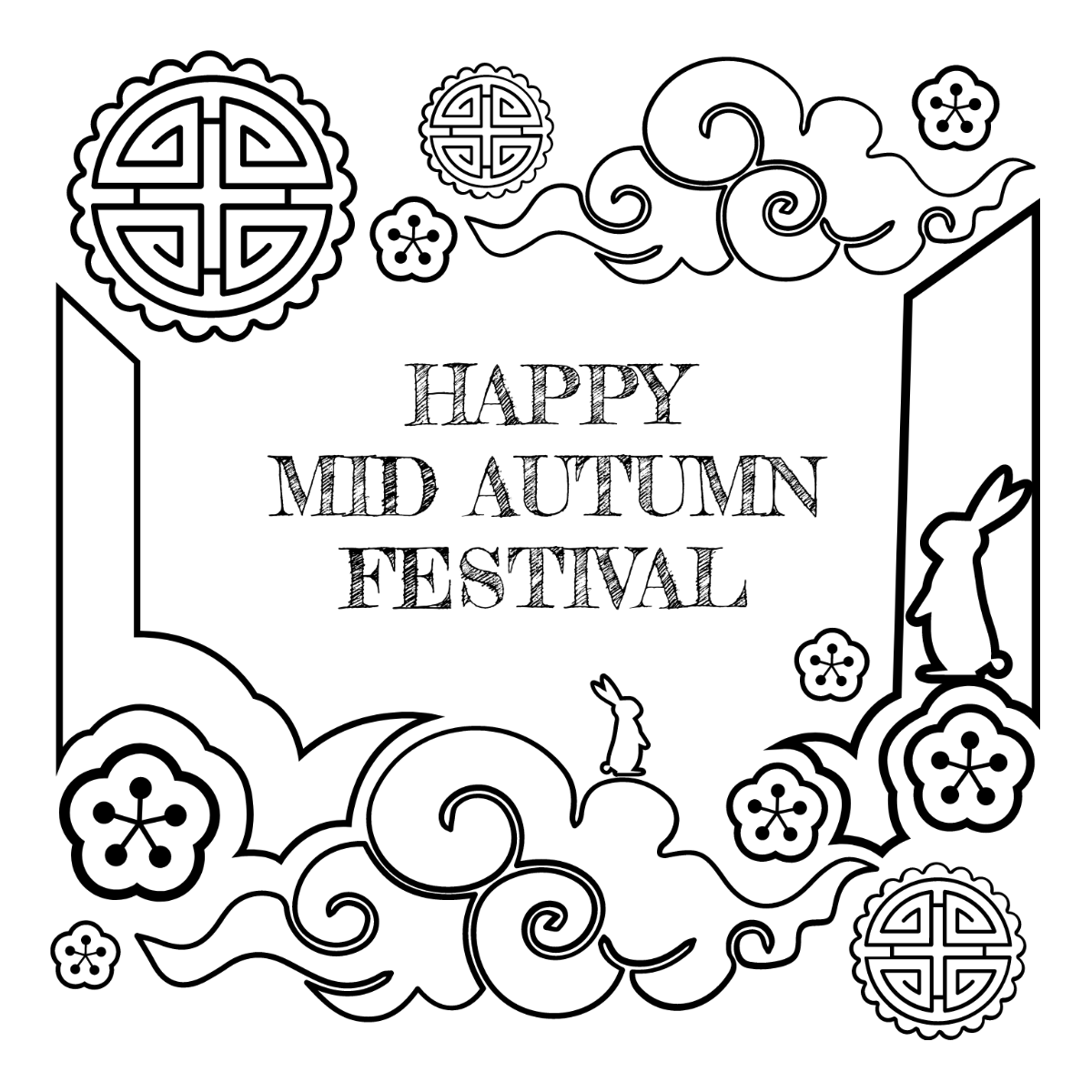 Happy Mid-Autumn Festival Chalkboard Drawing Template