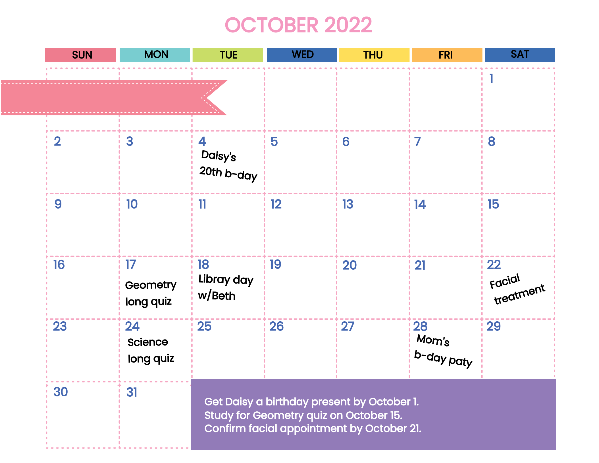 Free Pretty October 2022 Calendar Template