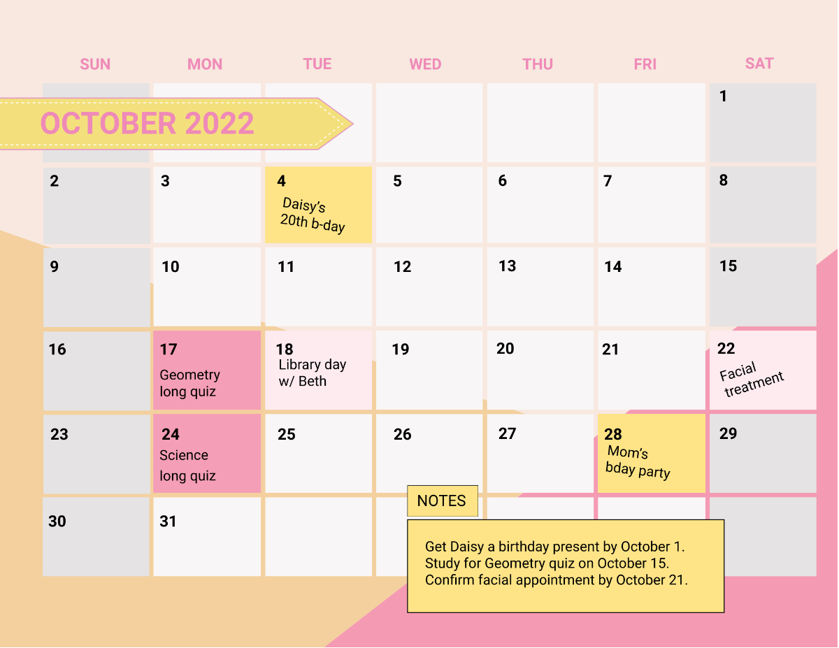 Free Colorful October 2022 Calendar Template