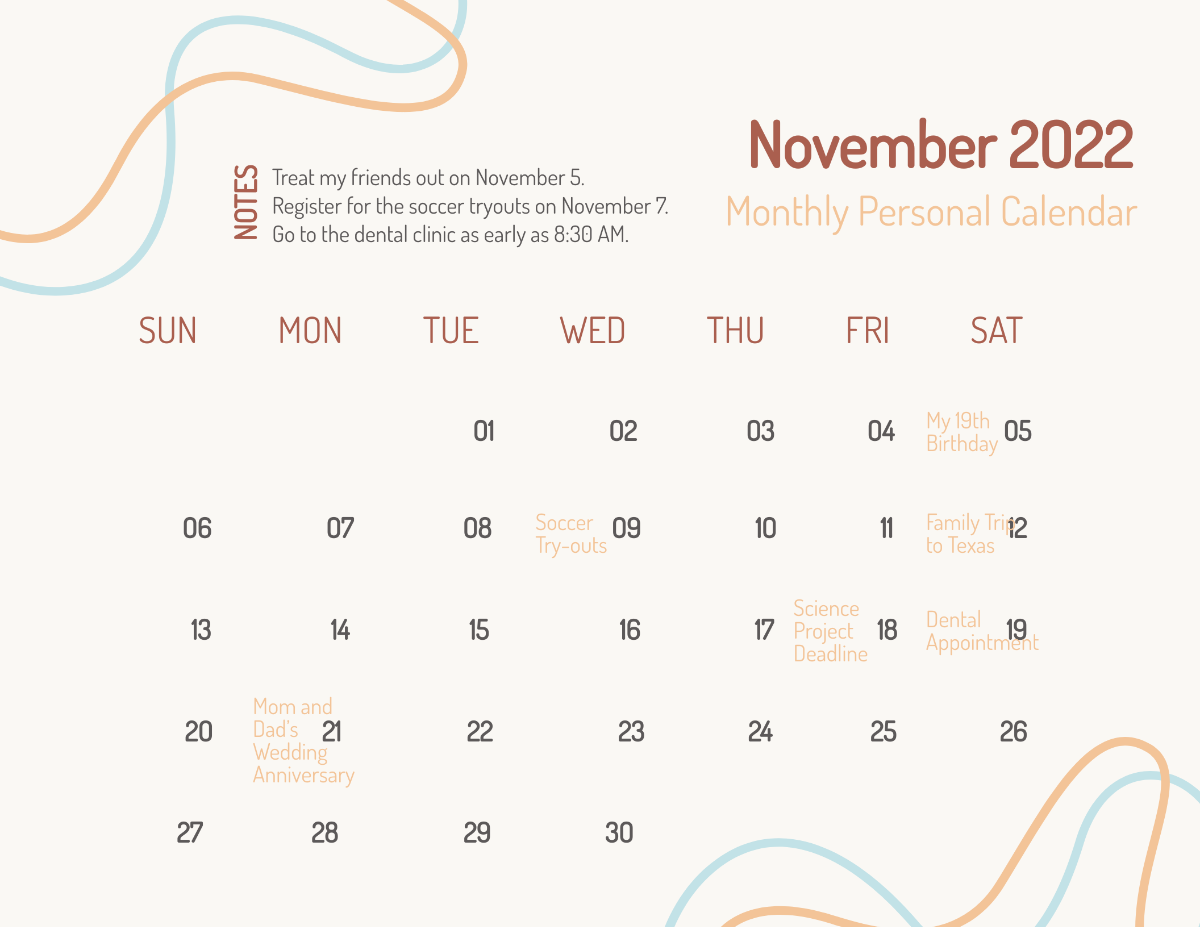 November 2022 Calendar Template