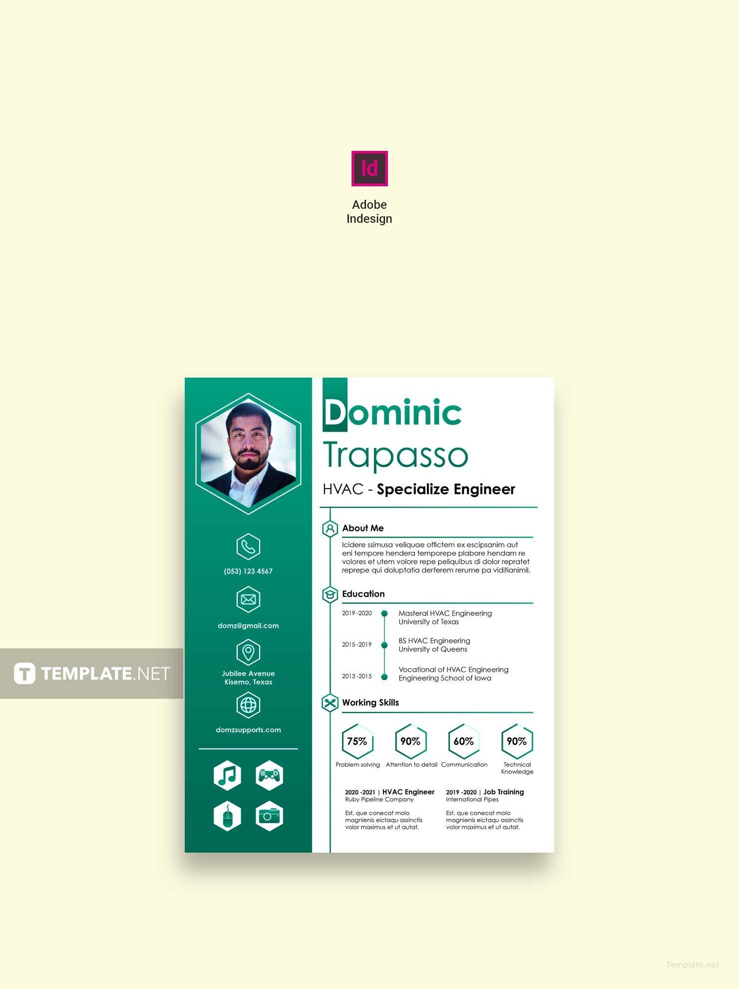 Free HVAC Engineer Resume Template in Adobe InDesign