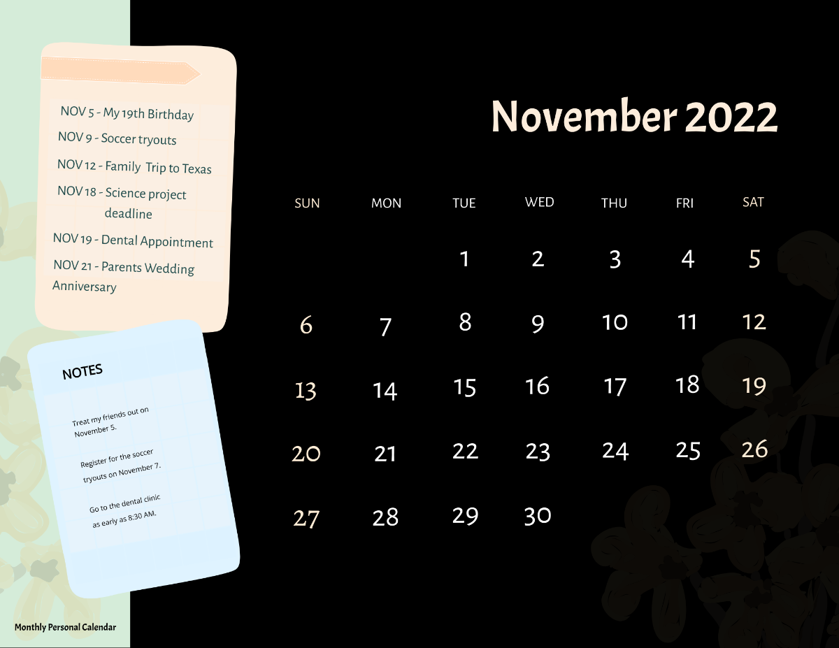 November 2022 Photo Calendar Template