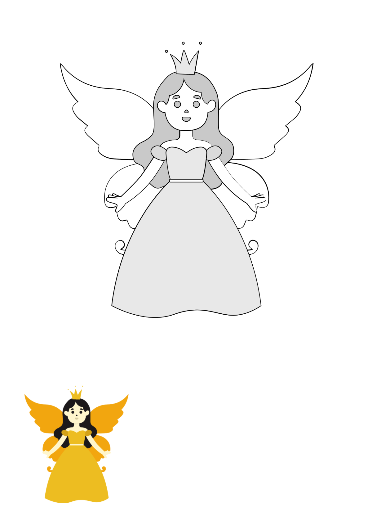 Butterfly Princess Coloring Page Template