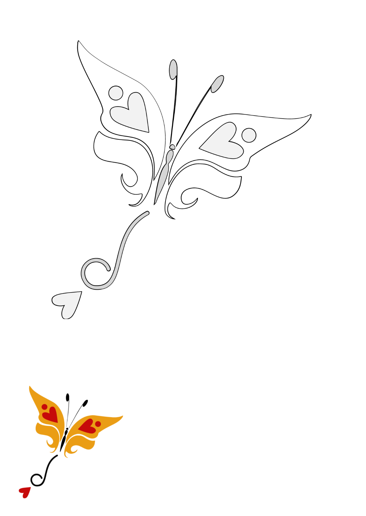 Butterfly With Hearts Coloring Page Template