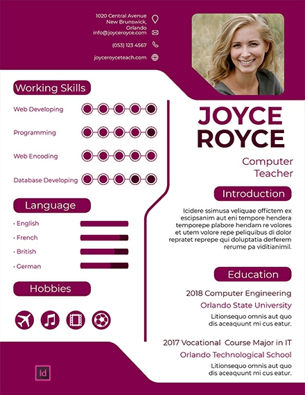 Free Computer Teacher Resume Template