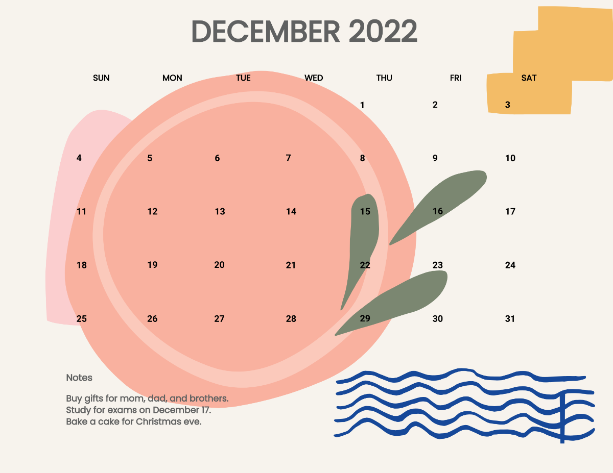 Free Colorful December 2022 Calendar Template