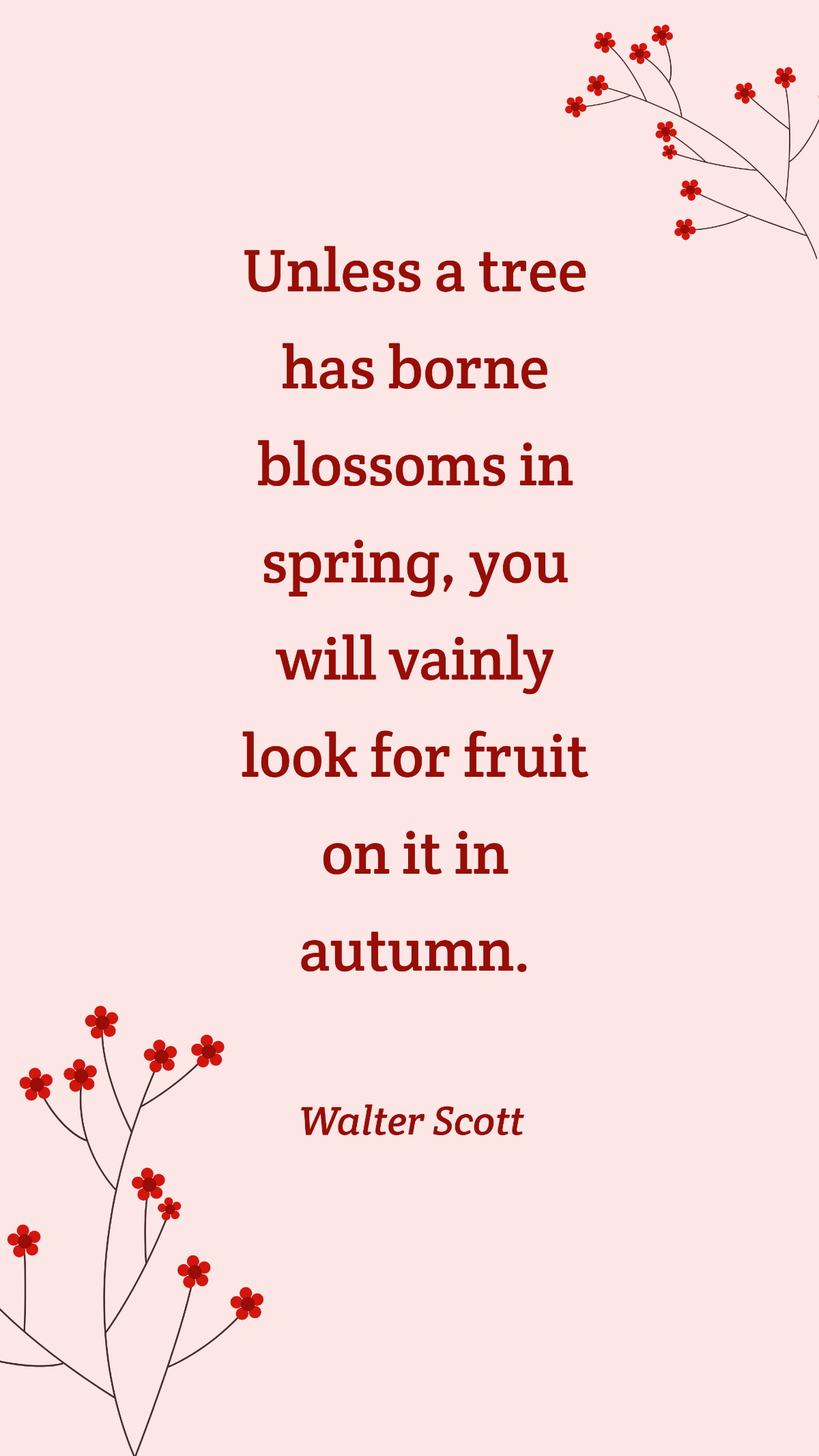 Walter Scott - Unless a tree has borne blossoms in spring, you will vainly look for fruit on it in autumn. Template