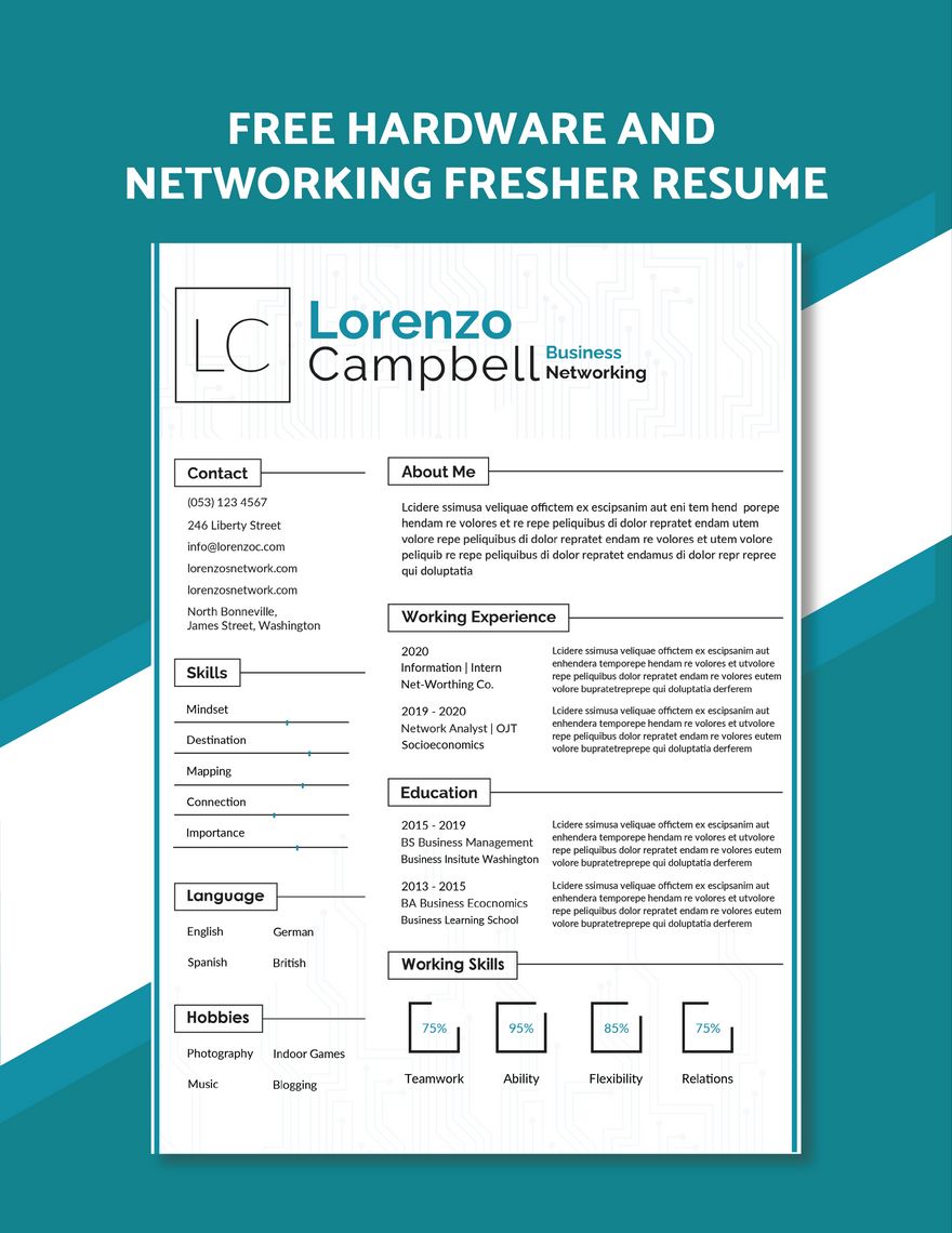 Hardware and Networking Fresher Resume